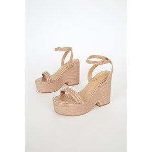 Lulus Crocodile-embossed Platform Wedge Sandals Beige - Size 9